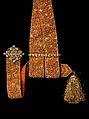 Jeweled Buckle and Slide on Silk Sash, Buckle  and slide: gold set with emeralds, rubies, diamonds; sash: silk embroidered with gold thread